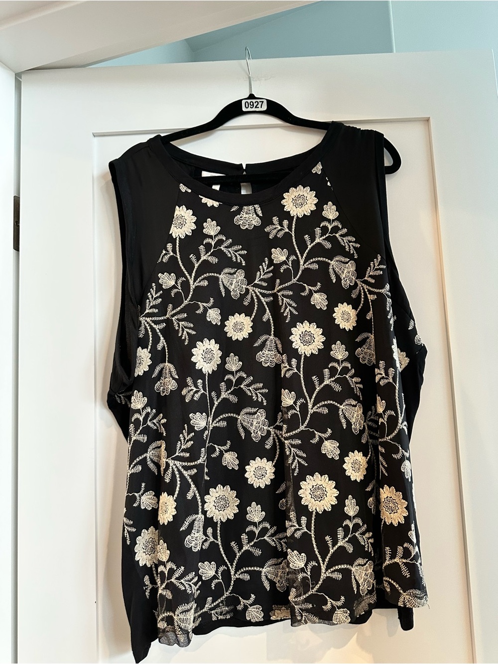 Maurices Black Sleeveless Dress with Cream Floral Embroidery